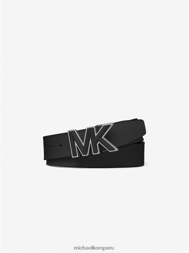 accesorios educacion fisica Michael Kors hombres cinturón de piel con hebilla del logo negro 8FX48V3318