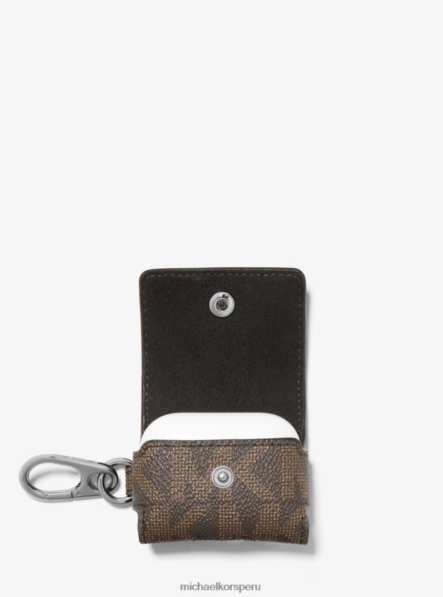 accesorios educacion fisica Michael Kors hombres Estuche con clip de cuero granulado y logo para airpods de Apple marrón/negro 8FX48V3361