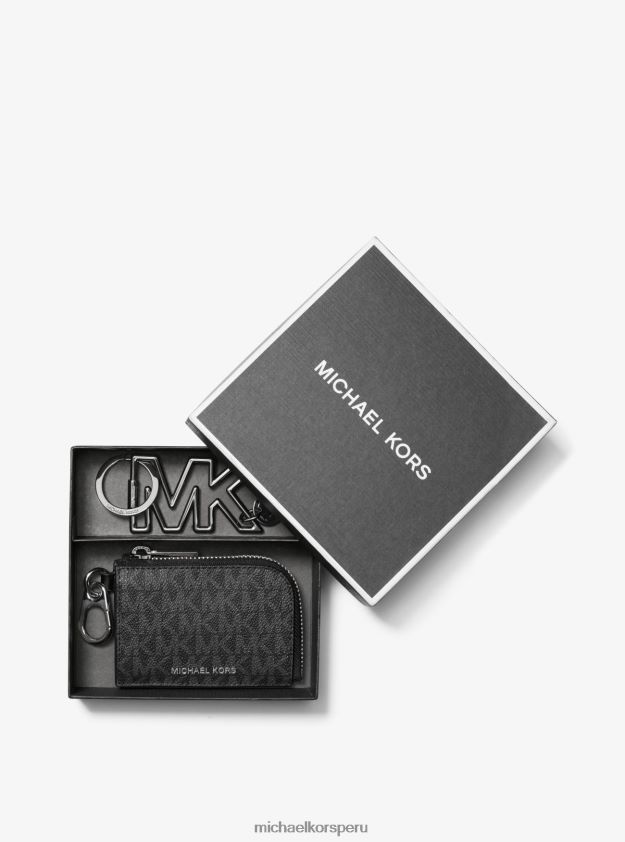 accesorios educacion fisica Michael Kors hombres set de regalo con llavero y cartera con logo negro 8FX48V3347