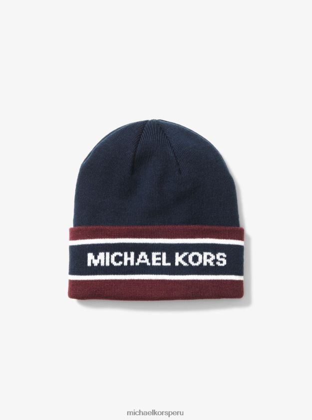 accesorios educacion fisica Michael Kors hombres conjunto de gorro y bufanda en jacquard con logo medianoche 8FX48V3381