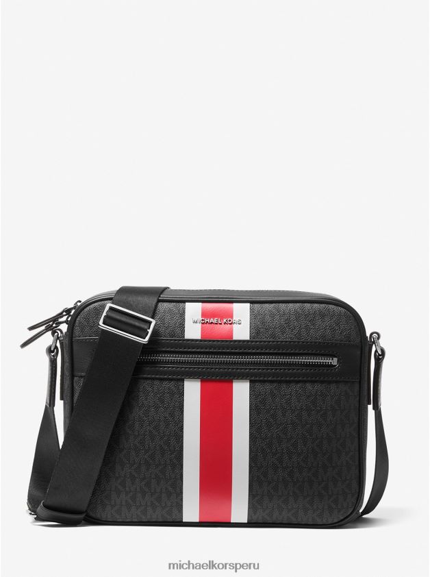 accesorios educacion fisica Michael Kors hombres bolso cámara Hudson con rayas y logo rojo brillante 8FX48V3188