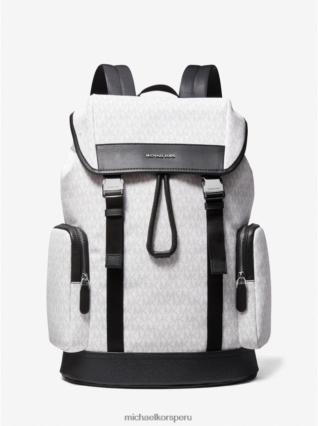 accesorios educacion fisica Michael Kors hombres mochila con logo Hudson blanco brillante 8FX48V3160