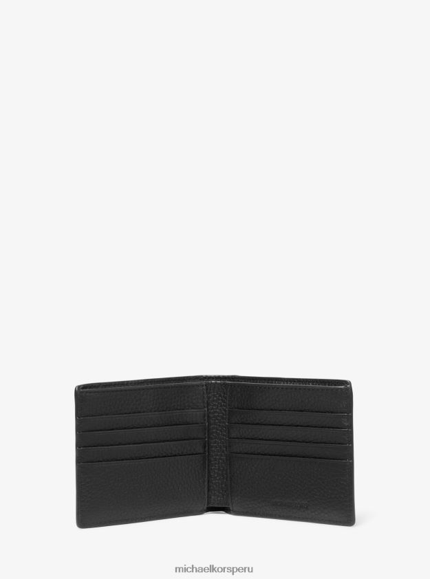 accesorios educacion fisica Michael Kors hombres billetera Hudson de cuero negro 8FX48V3206