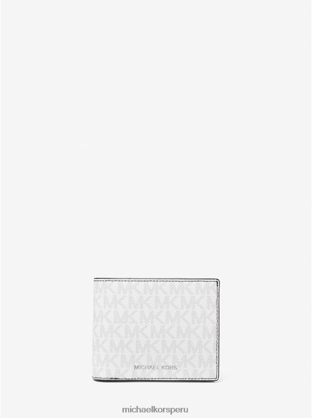 accesorios educacion fisica Michael Kors hombres cartera tipo billetera con logo harrison y tarjetero blanco brillante 8FX48V3214