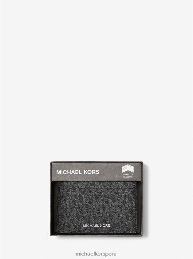 accesorios educacion fisica Michael Kors hombres cartera tipo billetera con logo harrison y tarjetero negro 8FX48V3218