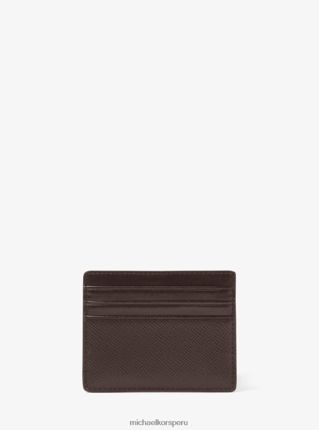 accesorios educacion fisica Michael Kors hombres tarjetero alto harrison de piel flor cruzada marrón 8FX48V3241