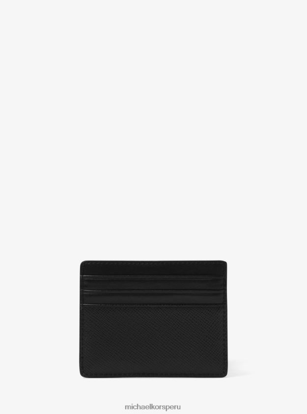 accesorios educacion fisica Michael Kors hombres tarjetero alto harrison de piel flor cruzada negro 8FX48V3242