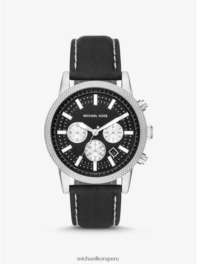 accesorios educacion fisica Michael Kors hombres reloj hutton extragrande de piel y tono plateado negro 8FX48V3286
