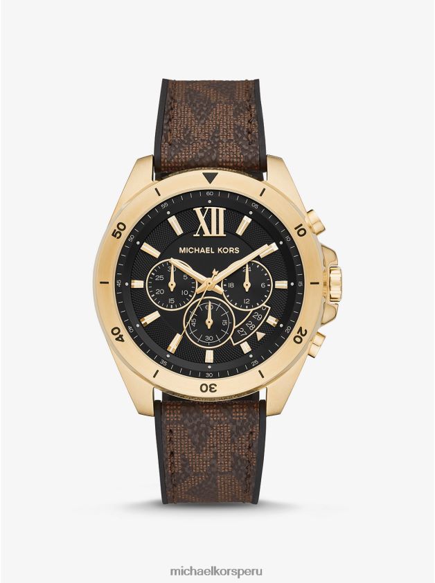 accesorios educacion fisica Michael Kors hombres Logotipo de Brecken de gran tamaño y reloj en tono dorado. marrón 8FX48V3283