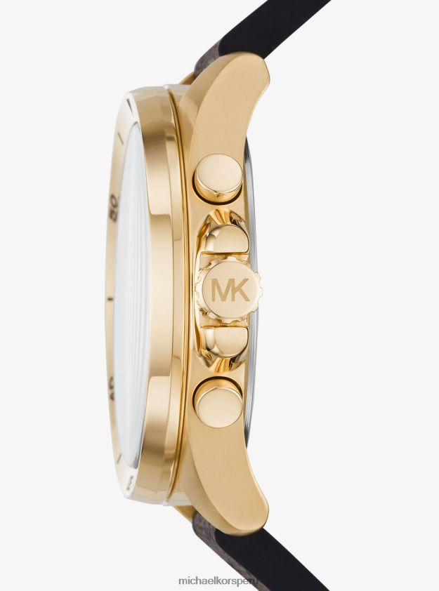 accesorios educacion fisica Michael Kors hombres Logotipo de Brecken de gran tamaño y reloj en tono dorado. marrón 8FX48V3283