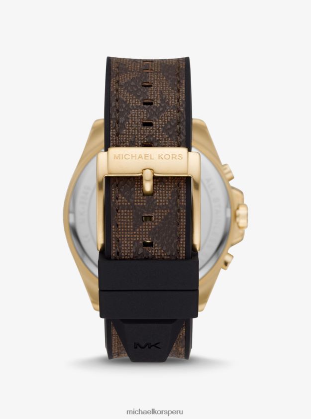 accesorios educacion fisica Michael Kors hombres Logotipo de Brecken de gran tamaño y reloj en tono dorado. marrón 8FX48V3283