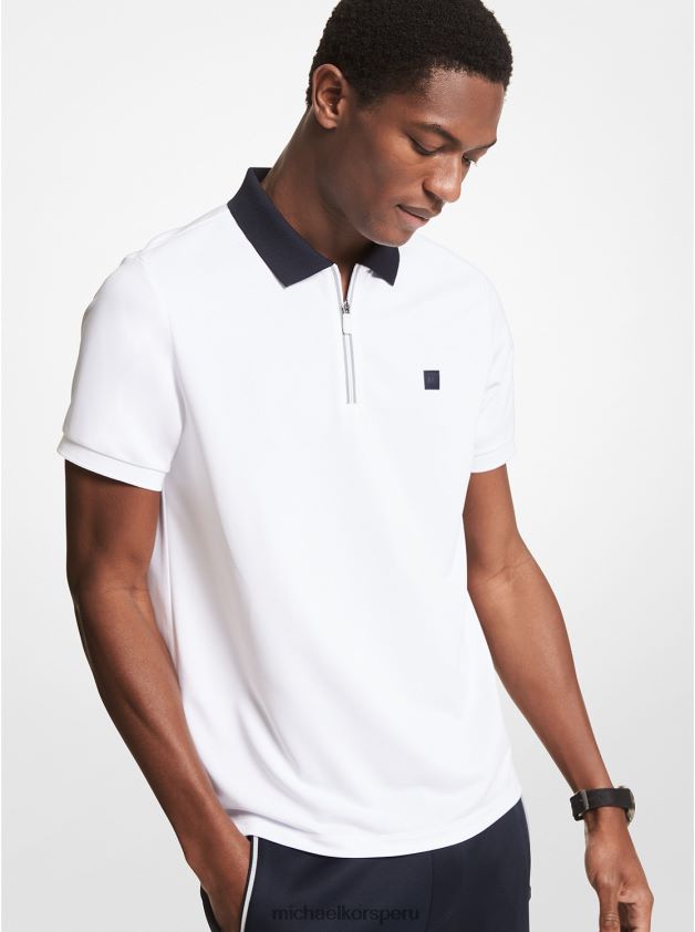 ropa educacion fisica Michael Kors hombres playera tipo polo con media cremallera blanco 8FX48V2900
