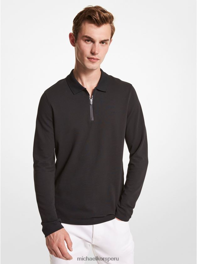 ropa educacion fisica Michael Kors hombres playera tipo polo con media cremallera negro 8FX48V2899