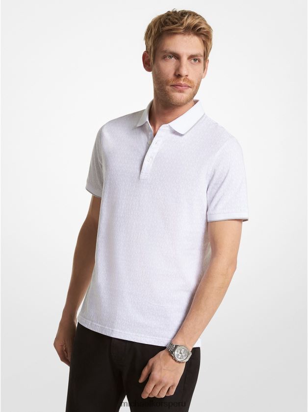 ropa educacion fisica Michael Kors hombres playera tipo polo de punto de algodón con logo estampado blanco 8FX48V2882