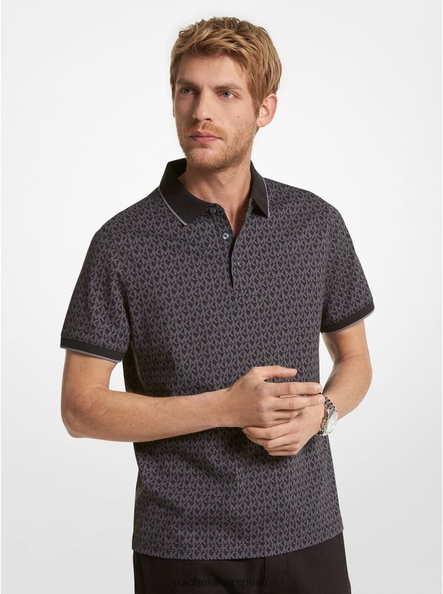 ropa educacion fisica Michael Kors hombres playera tipo polo de punto de algodón con logo estampado negro 8FX48V2880