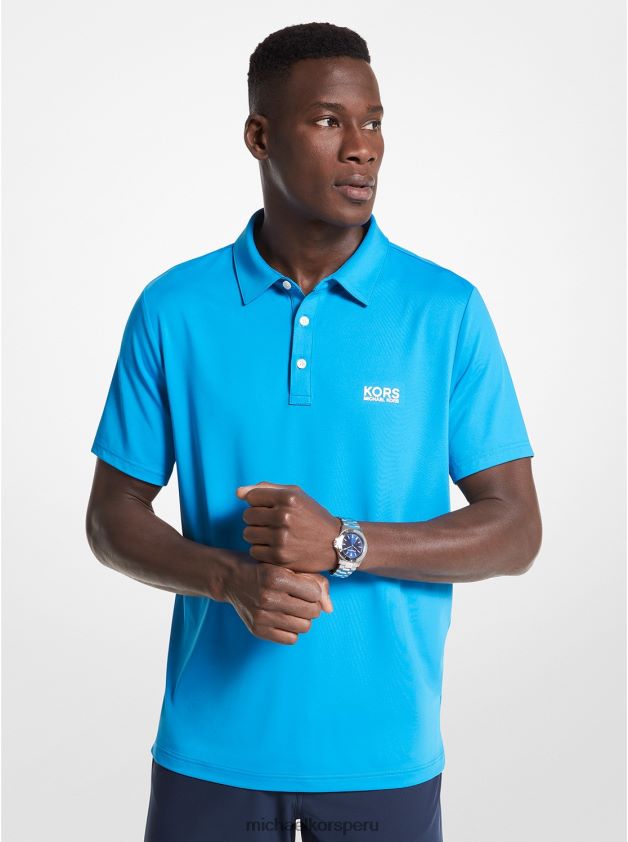 ropa educacion fisica Michael Kors hombres playera tipo polo de punto elástico con logo de golf azul cian brillante 8FX48V2891