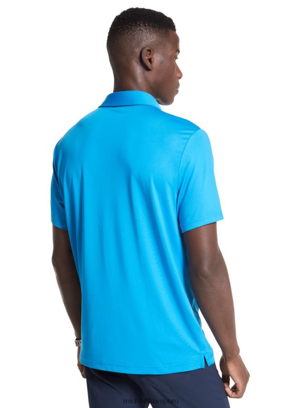 ropa educacion fisica Michael Kors hombres playera tipo polo de punto elástico con logo de golf azul cian brillante 8FX48V2891