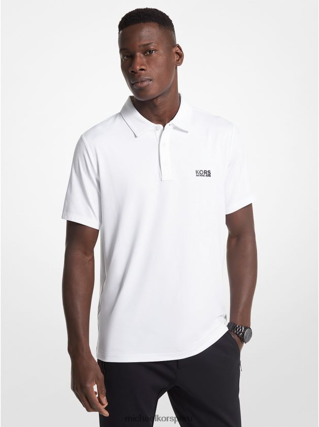 ropa educacion fisica Michael Kors hombres playera tipo polo de punto elástico con logo de golf blanco 8FX48V2893