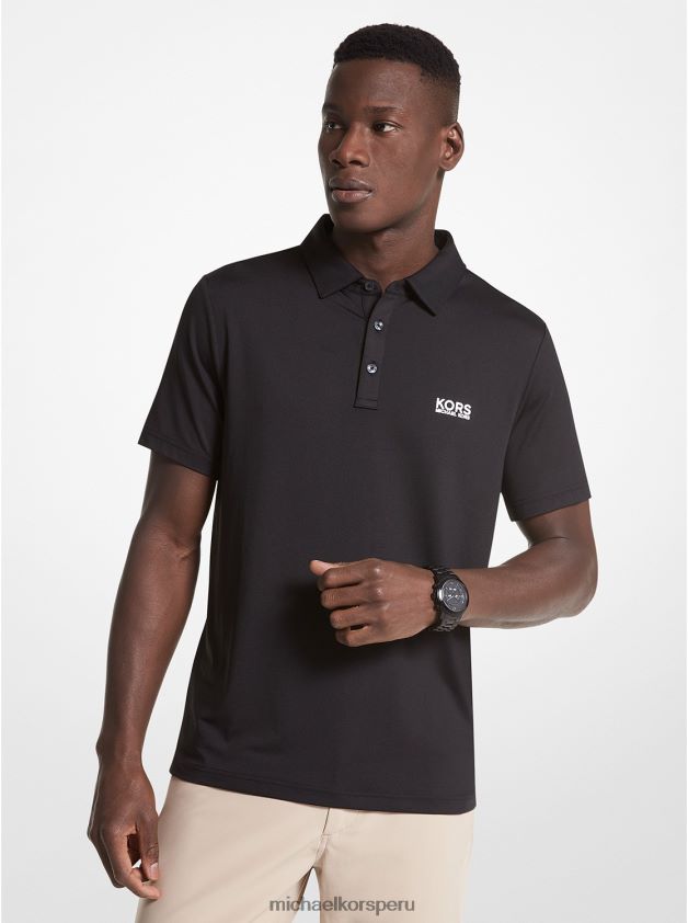 ropa educacion fisica Michael Kors hombres playera tipo polo de punto elástico con logo de golf negro 8FX48V2894
