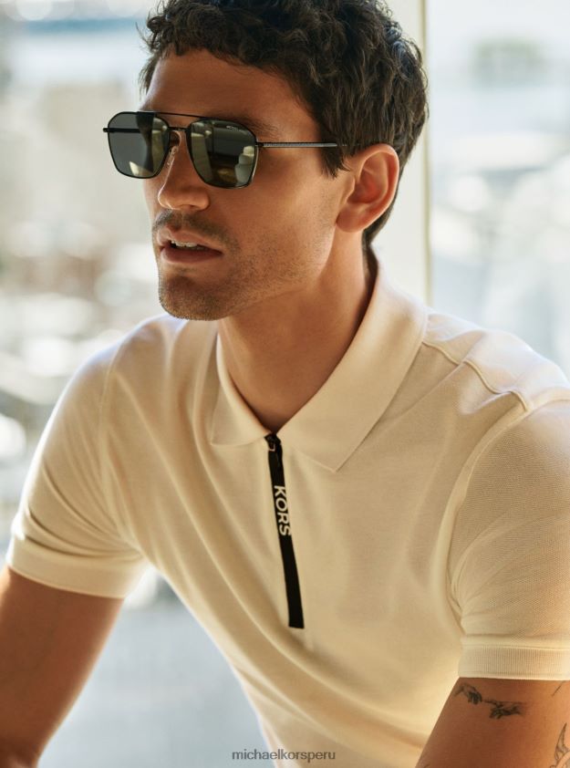 ropa educacion fisica Michael Kors hombres polo de algodón con media cremallera blanco 8FX48V2873