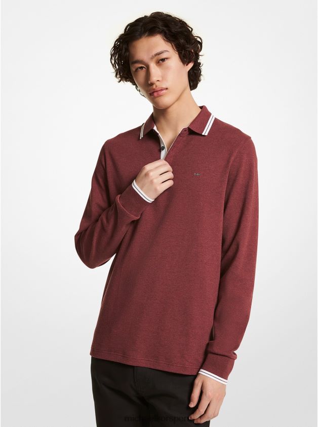 ropa educacion fisica Michael Kors hombres polo de manga larga de algodón greenwich brezo merlot 8FX48V2897