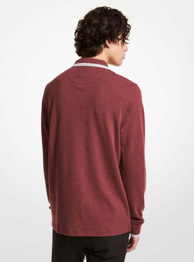 ropa educacion fisica Michael Kors hombres polo de manga larga de algodón greenwich brezo merlot 8FX48V2897
