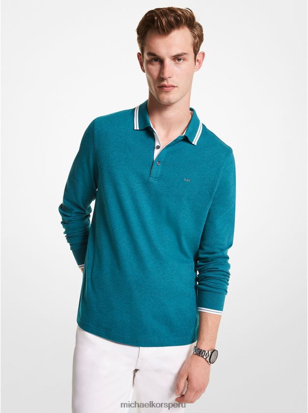 ropa educacion fisica Michael Kors hombres polo de manga larga de algodón greenwich calor verde 8FX48V2896
