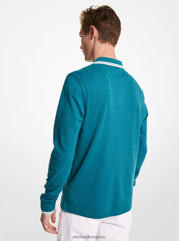 ropa educacion fisica Michael Kors hombres polo de manga larga de algodón greenwich calor verde 8FX48V2896