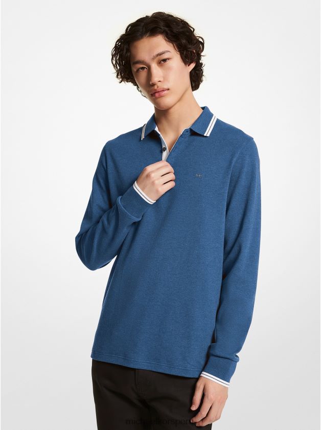 ropa educacion fisica Michael Kors hombres polo de manga larga de algodón greenwich riv azul calor 8FX48V2895