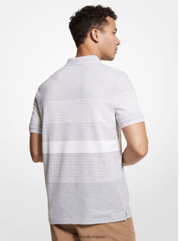 ropa educacion fisica Michael Kors hombres polo de piqué de mezcla de algodón a rayas cuero gris 8FX48V2910