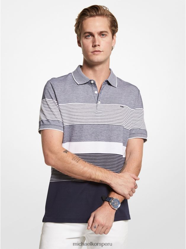 ropa educacion fisica Michael Kors hombres polo de piqué de mezcla de algodón a rayas medianoche 8FX48V2909