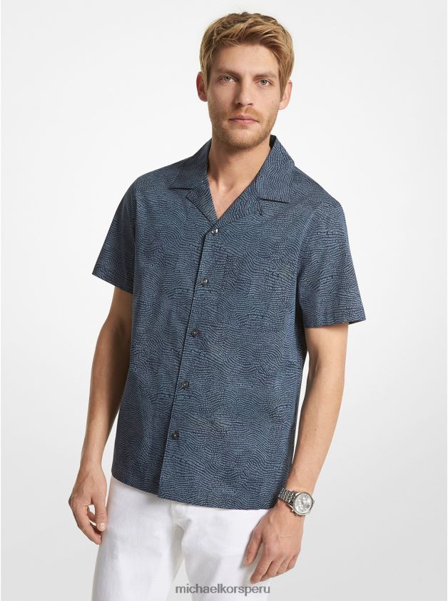 ropa educacion fisica Michael Kors hombres camisa de manga corta de algodón elástico estampada medianoche 8FX48V3121