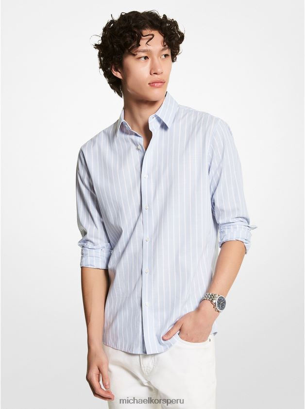 ropa educacion fisica Michael Kors hombres camisa slim fit de algodón elástico a rayas cambray 8FX48V3128
