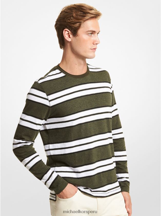 ropa educacion fisica Michael Kors hombres camisa de punto de algodón a rayas hiedra 8FX48V3021