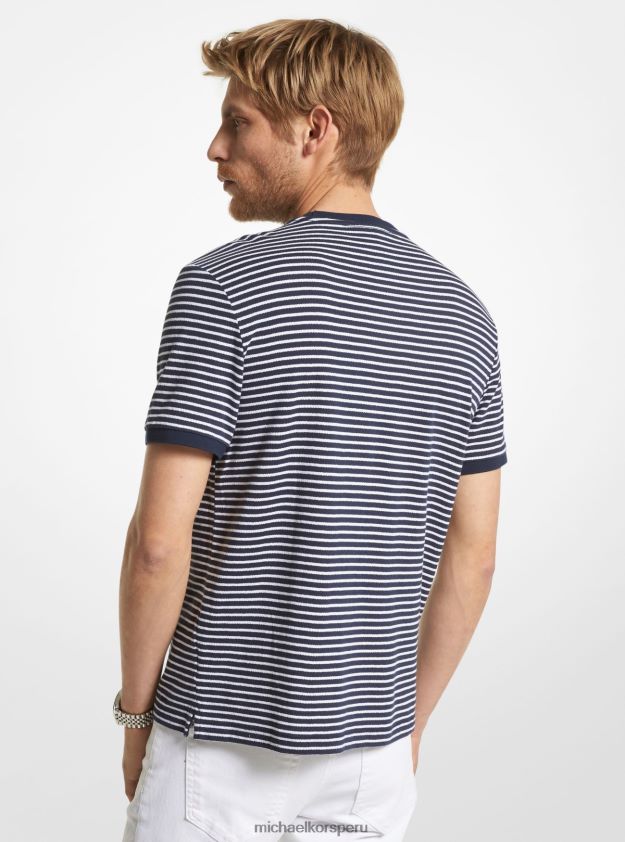 ropa educacion fisica Michael Kors hombres camiseta a rayas en mezcla de algodón y seda medianoche 8FX48V2953