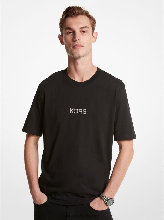 ropa educacion fisica Michael Kors hombres camiseta con logo bordado negro 8FX48V2985