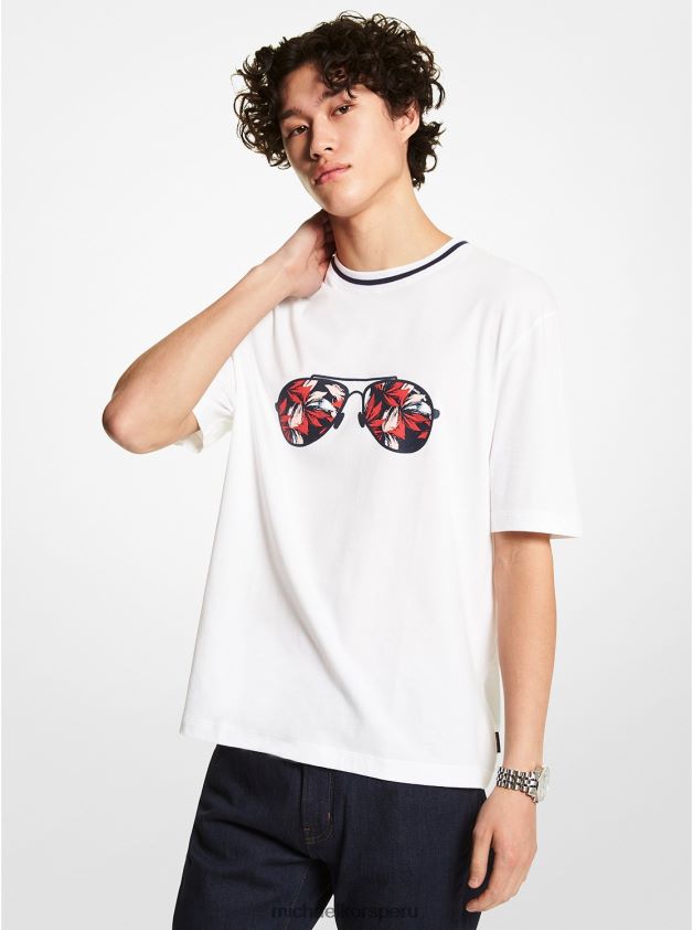 ropa educacion fisica Michael Kors hombres camiseta de algodón con estampado floral de aviador blanco 8FX48V2981