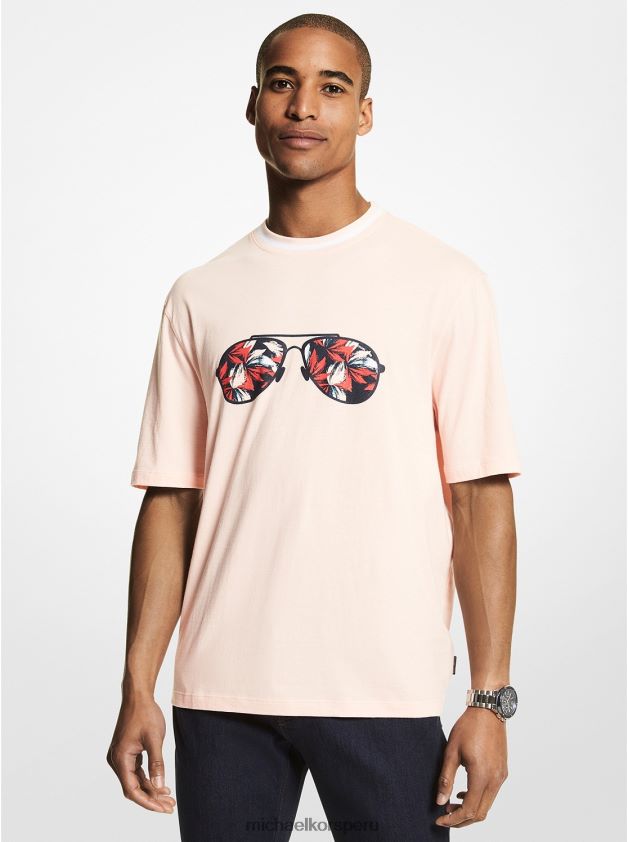ropa educacion fisica Michael Kors hombres camiseta de algodón con estampado floral de aviador coral polvoriento 8FX48V2979