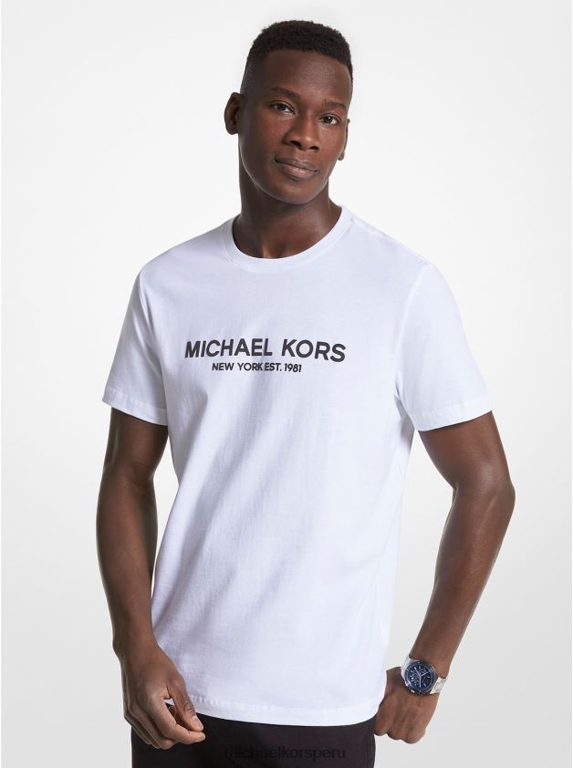 ropa educacion fisica Michael Kors hombres camiseta de algodón con logo blanco 8FX48V2966