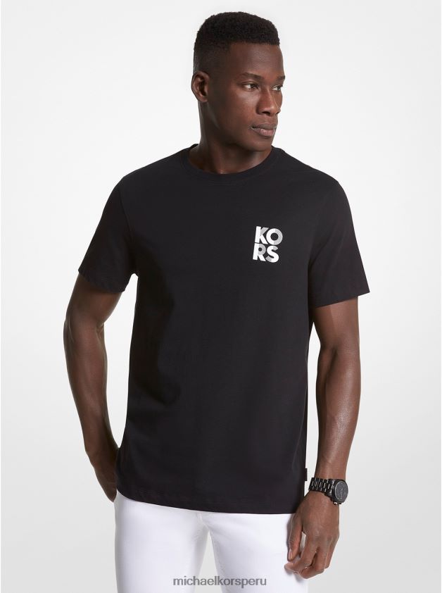 ropa educacion fisica Michael Kors hombres camiseta de algodón con logo negro 8FX48V2922