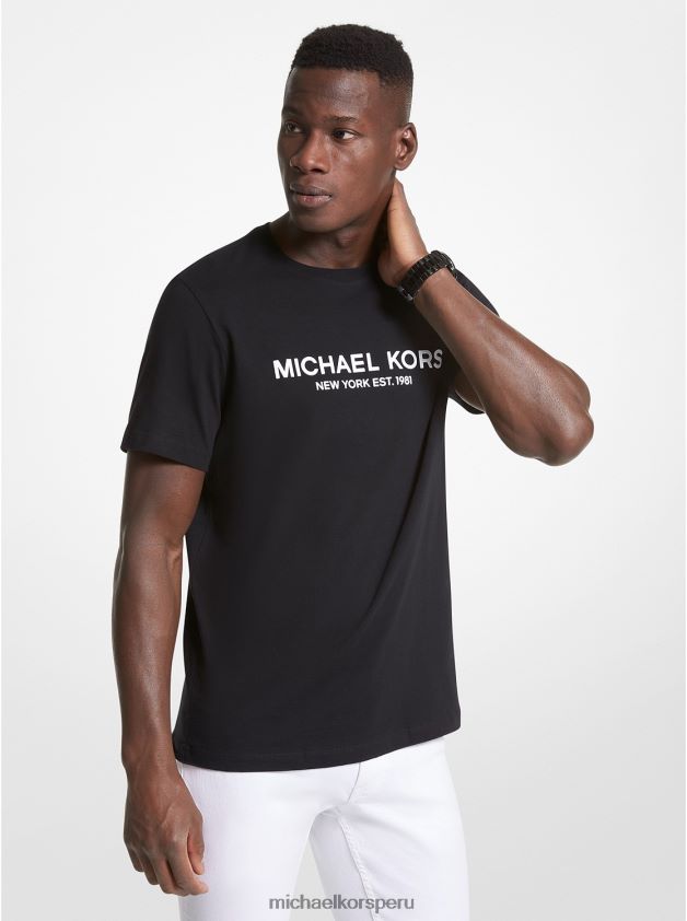 ropa educacion fisica Michael Kors hombres camiseta de algodón con logo negro 8FX48V2967