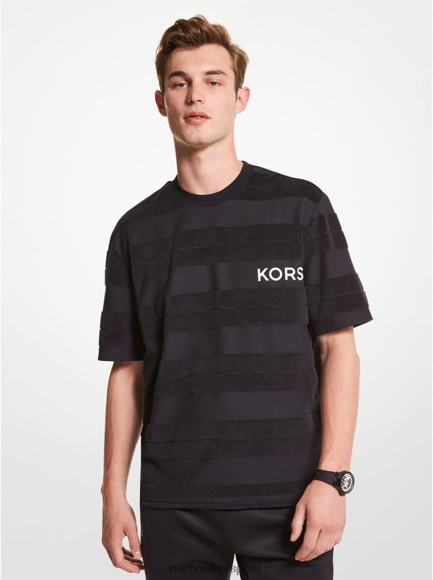ropa educacion fisica Michael Kors hombres camiseta de felpa con logo a rayas negro 8FX48V3000