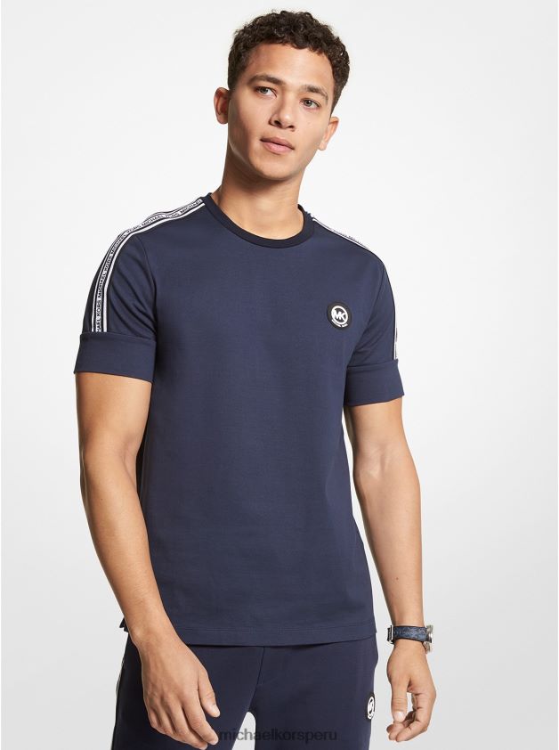 ropa educacion fisica Michael Kors hombres camiseta de punto de algodón con cinta del logo medianoche 8FX48V2923
