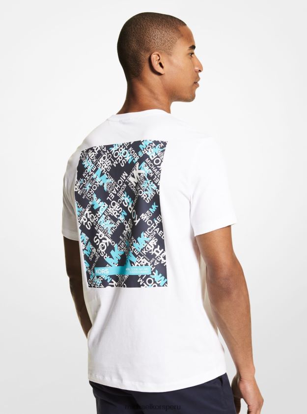 ropa educacion fisica Michael Kors hombres camiseta de punto de algodón con logo disperso blanco 8FX48V3008