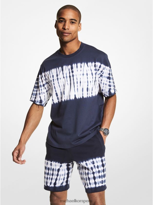 ropa educacion fisica Michael Kors hombres camiseta de punto de algodón con teñido anudado medianoche 8FX48V3005