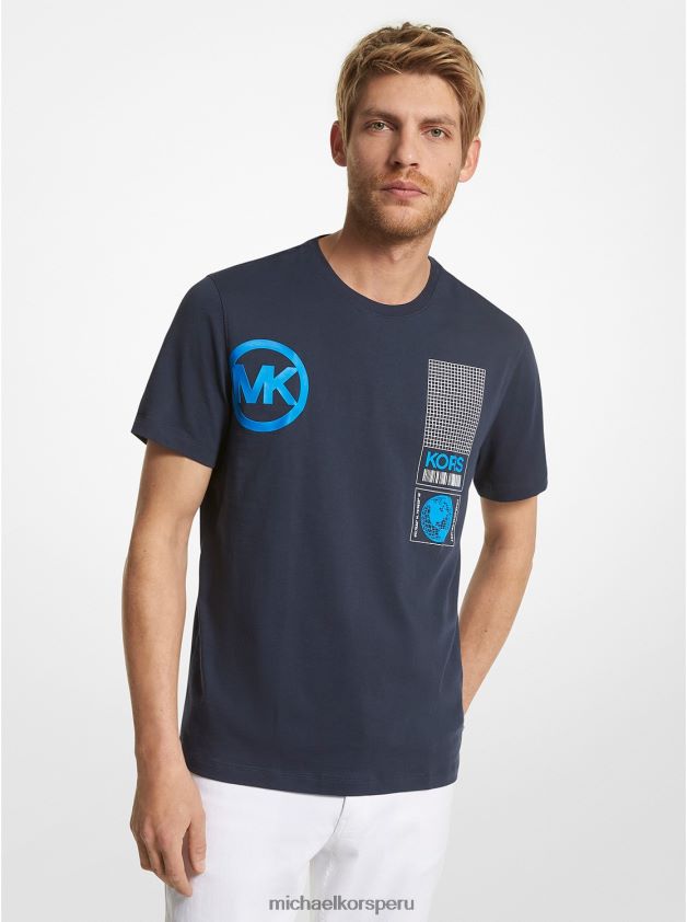 ropa educacion fisica Michael Kors hombres playera con logo gráfico medianoche 8FX48V2996