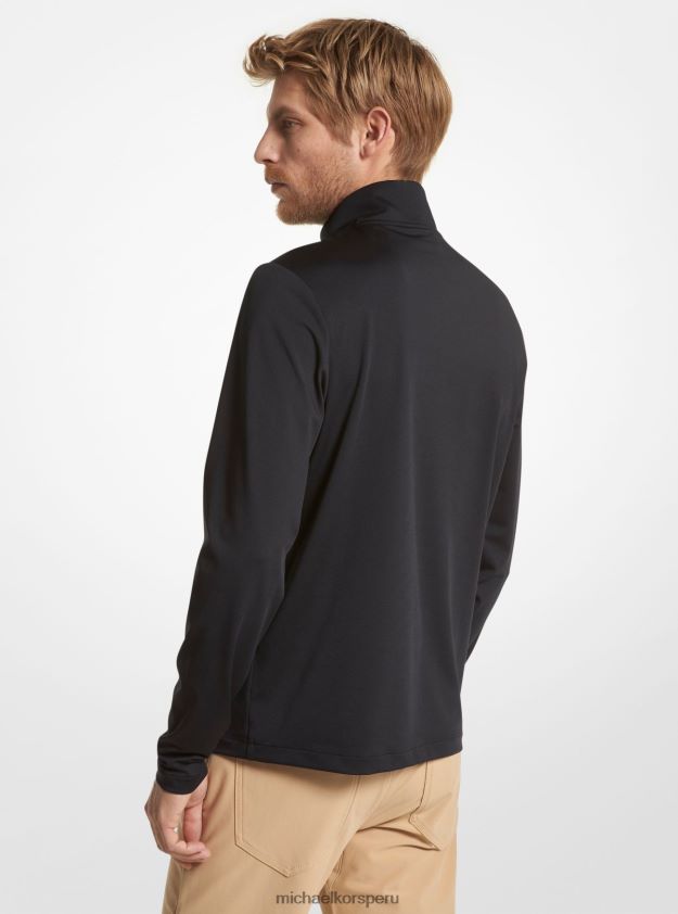 ropa educacion fisica Michael Kors hombres suéter de punto elástico con logo de golf y cierre de un cuarto negro 8FX48V2992