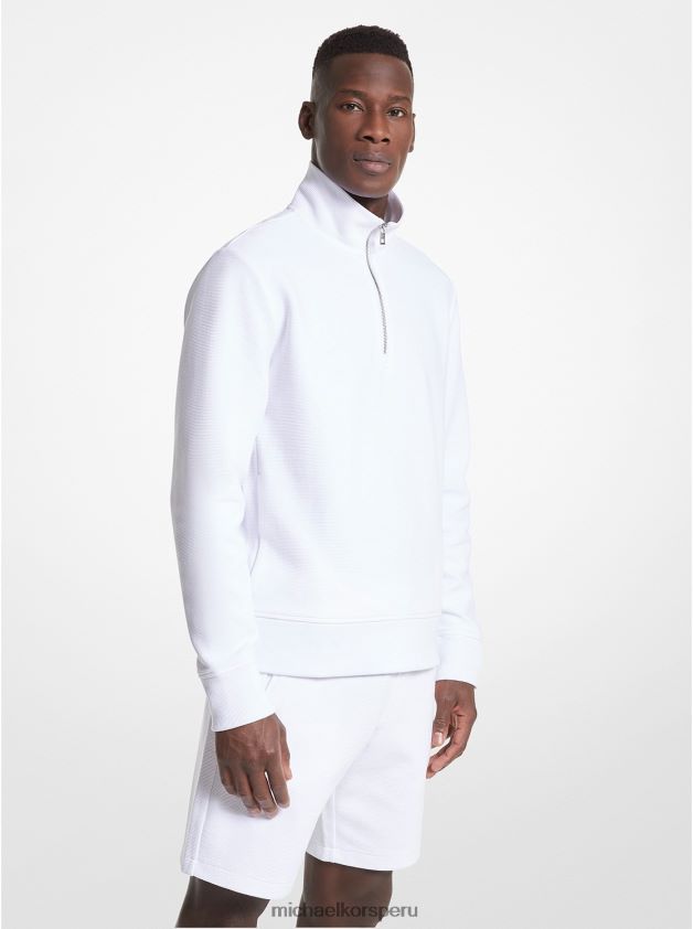 ropa educacion fisica Michael Kors hombres suéter en mezcla de algodón con media cremallera blanco 8FX48V2989