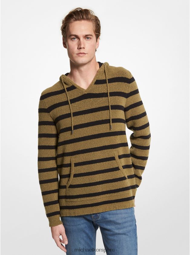 ropa educacion fisica Michael Kors hombres sudadera con capucha de algodón elástico texturizado a rayas aceituna ahumada 8FX48V2982