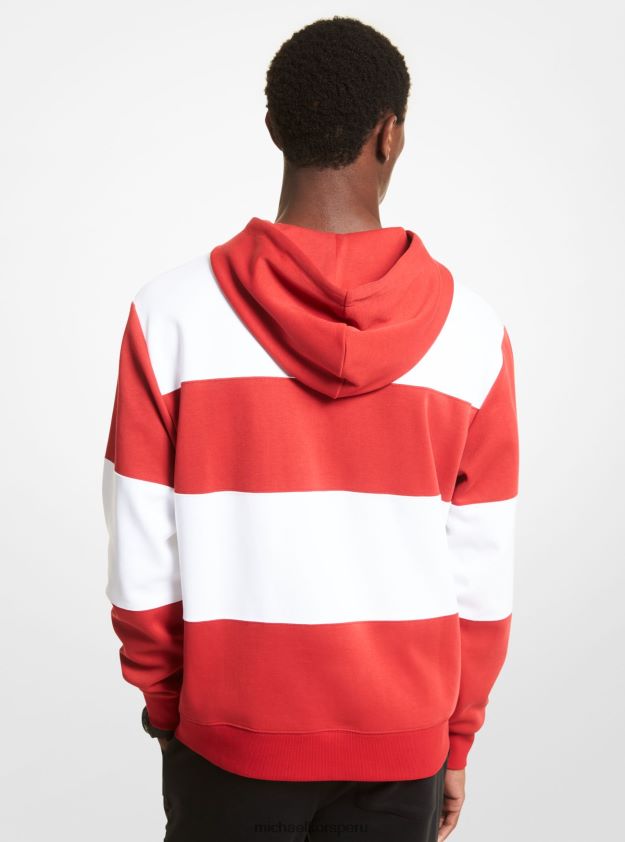 ropa educacion fisica Michael Kors hombres sudadera con capucha de rugby a rayas en mezcla de algodón carmesí 8FX48V3022